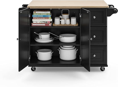 Homestyles Dolly Madison Black Mobile Kitchen Island Cart with Wood Drop Leaf Breakfast Bar