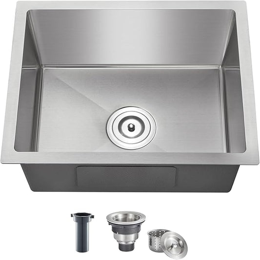 MENATT 23-Inch Undermount Kitchen Sink, 18 Gauge Stainless Steel Handmade Overmount Single Bowl Kitchen Sink - 9 Inch Deep Bowl Bar/Prep Sink Brushed, D23"x W16"x H9"