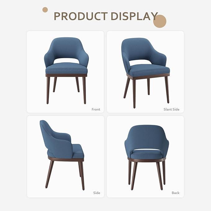 MALOL Wooden Dining Chairs Set of 4, Modern Fabric Upholstered Dining Room Chair, Kitchen Side Chairs, Farmhouse Dinner Chair with Open Back for Kitchen, Blue