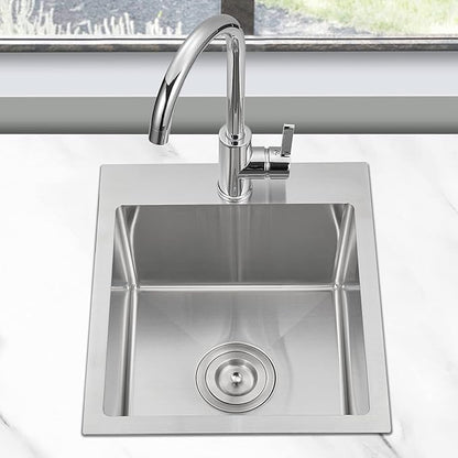 15 inch Bar Sink Drop in, 304 Stainless Steel Sink Single Bowl, 15"x17"x8" Small Sink Topmount for Wet Bar, Prep, RV, Apartment and Tiny Homes, Brushed