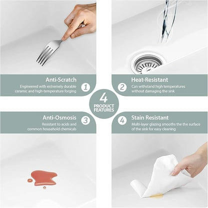 Kichae 32 Inch White Undermount Sink Fireclay 32x19 Inch White Kitchen Sink Dual Drop in & Undermount Kitchen Sinks Single Bowl Deep Porcelain Ceramic Sinks