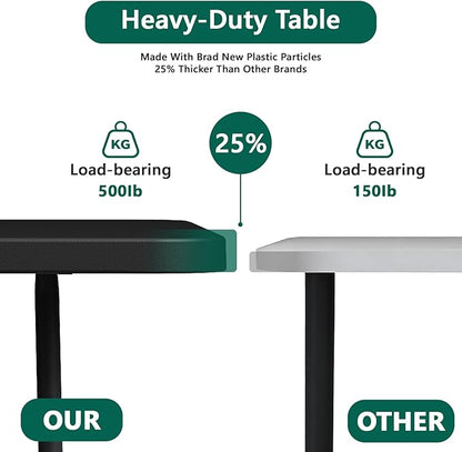 Folding Table 6FT Heavy Duty Plastic Table with Handle, Foldable&Portable, Fold-in-Half Utility Tables for Outdoor, Dining, Wedding, Events, Indoor, Picnic, Camping, Party, Black
