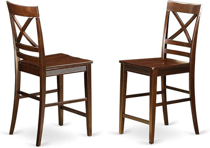 HomeStock Counter Height Table Set - 3 Piece Dining Set with Stools - Mahogany Finish - Kitchen Island Table