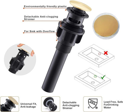 Wovier Shiny Polished Gold Waterfall Bathroom Sink Faucet,Single Handle Single Hole Brass Lavatory Vanity Faucet,Slanted Body Basin Mixer Tap with Supply Hose and Pop Up Drain Assembly