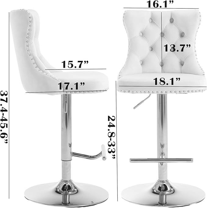 Rhomtree Velvet Swivel Bar Stools with Button Tufted Back and Pull Ring Height Adjustable Barstools 25-33 Inch for Home Pub and Kitchen Island (Olive-Green with Silver Base, Set of 2)