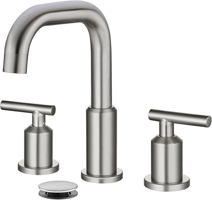 gotonovo 8 Inch Widespread Bathroom Sink Faucet 3 Hole 2 Handles Lavatory Basin with Pop Up Drain with Hot and Cold Mixer Valves Vintage Brushed Nickel