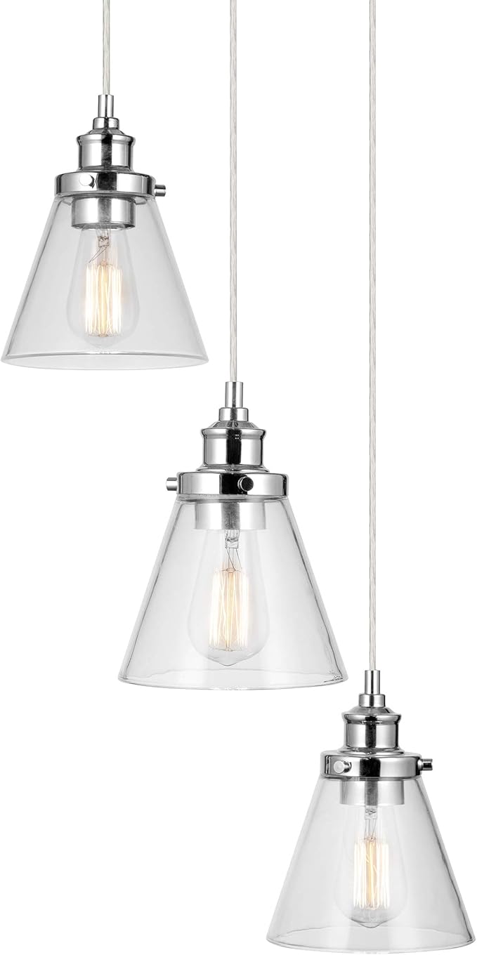 Globe Electric 61037 Jackson 3-Light Pendant, Chrome, Clear Glass Shade, Bulbs Included, 220 Lumen
