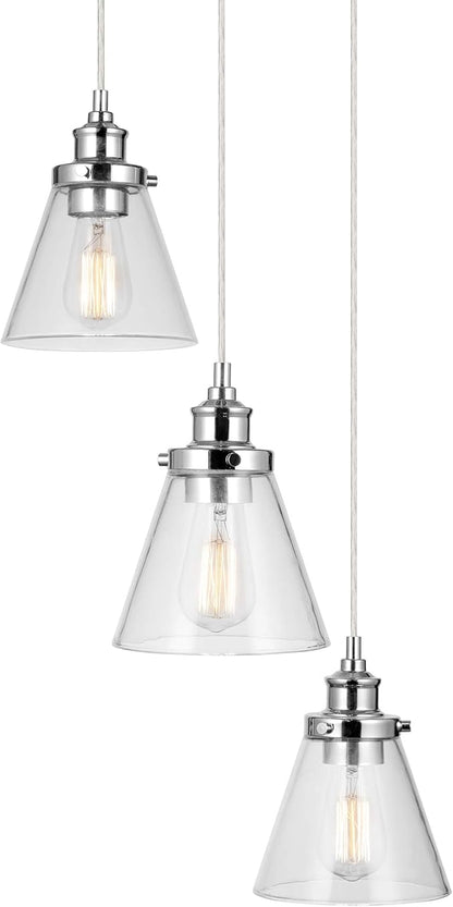 Globe Electric 61037 Jackson 3-Light Pendant, Chrome, Clear Glass Shade, Bulbs Included, 220 Lumen