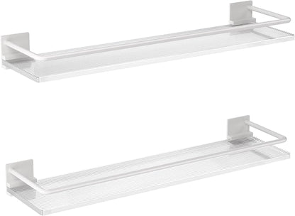 Acrylic Bathroom Floating Shelves - Set of 2, Wall Mounted Shelves for Suitable for Lavatory, Kitchen, Laundry Room, Farmhouse, for Item Storage/Room Decoration (White)