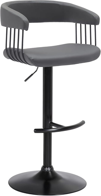 Armen Living Calista Adjustable Height Mid Century Modern Swivel Bar Stool for Kitchen Island Counter in Gray Faux Leather with Black Metal