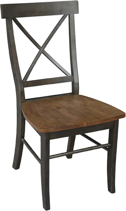 IC INTERNATIONAL CONCEPTS X-Back Chair with Solid Wood Seat - Set of 2 Chairs in Hickory/Washed Coal