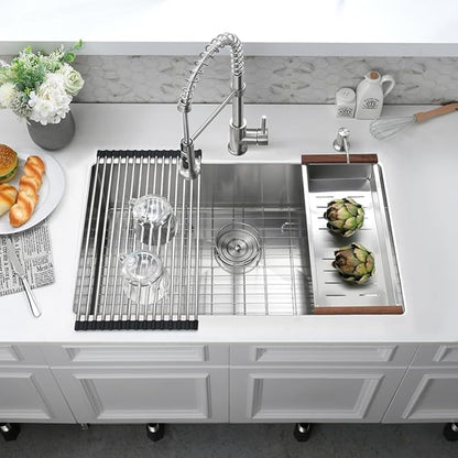 Undermount Kitchen Sink -Bokaiya 32x19 Stainless Steel Kitchen Sink Undermount 18 Gauge Round Corner Deep Single Bowl Under Counter Basin with Colander