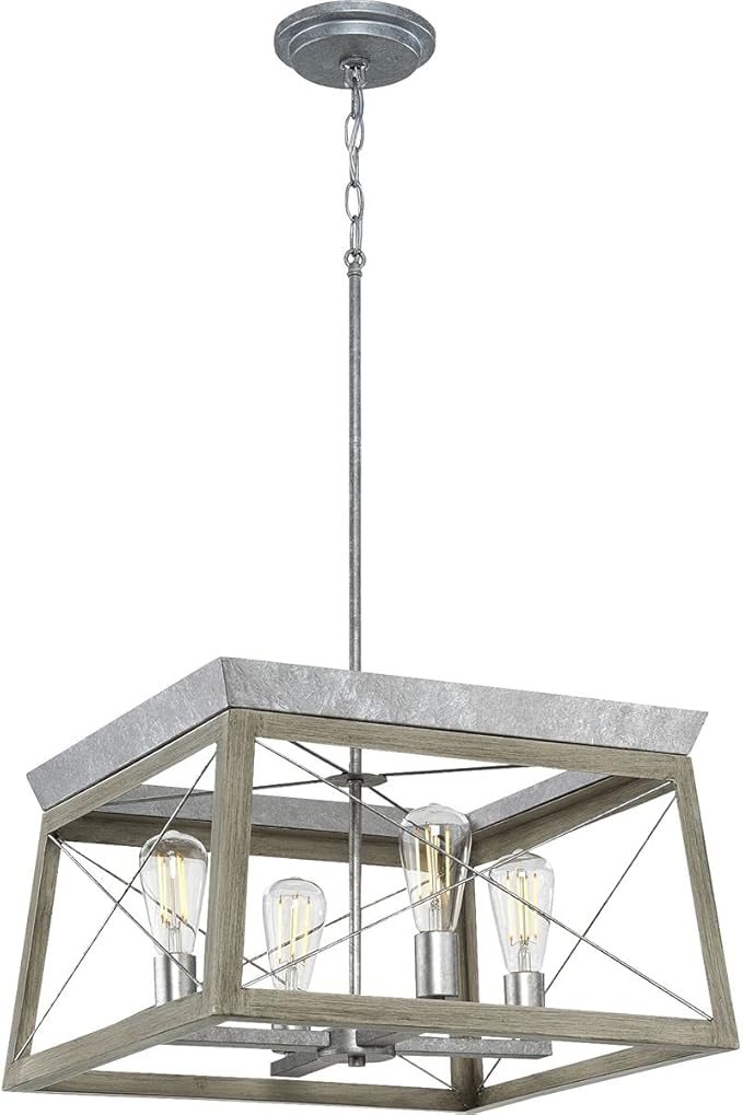 Progress Lighting 4 Light Chandelier, Rustic Farmhouse Style Modern Hanging Light Fixture for Kitchen and Dining Room, Briarwood Collection, Galvanized