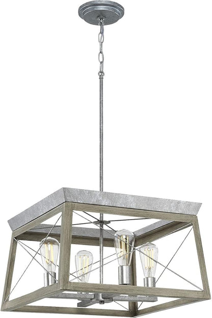 Progress Lighting 4 Light Chandelier, Rustic Farmhouse Style Modern Hanging Light Fixture for Kitchen and Dining Room, Briarwood Collection, Galvanized