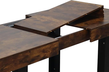 63" - 79" Extendable Dining Room Table, Expandable Kitchen Table for 6 to 10 People, Modern Wood Conference Table, Large Farmhouse Dining Table(Rustic Brown & Black, Double-U Base)