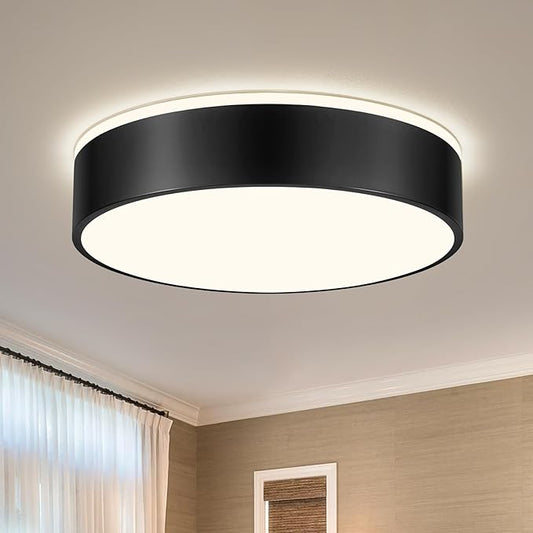 Dimmable Black LED Ceiling Light Fixture, 5CCT 2700 K-6000 K Modern Flush Mount Ceiling Light, Round Minimalist Lighting Fixture for Bedroom, Kitchen, Laundry Room, Living Room, 15.74 Inch