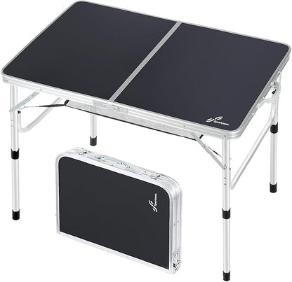 Sportneer Folding Table: Adjustable Height Camping Essentials 35.4" L x 23.6" W 2 Height with Mesh Layer - Compact & Portable Small Folding Table for Outdoor Camp Garden Picnic BBQ Dining Cooking