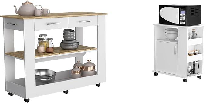 GOWE Tournament 6-Shelf 1-Door 3-Drawer 2-Piece Kitchen Set, Kitchen Island and Kitchen Cart White and Light Oak