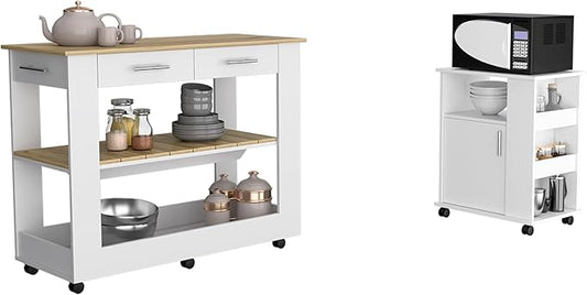 GOWE Tournament 6-Shelf 1-Door 3-Drawer 2-Piece Kitchen Set, Kitchen Island and Kitchen Cart White and Light Oak