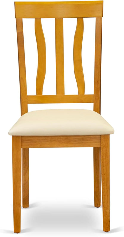 East West Furniture ANTI5-OAK-LC 5 Piece Dining Room Furniture Set Includes a Round Kitchen Table with Pedestal and 4 Faux Leather Upholstered Dining Chairs, 36x36 Inch, Oak