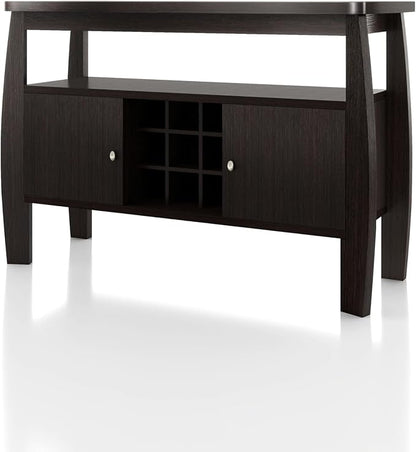 Furniture of America Clyton Modern Kitchen Buffet Storage Cabinet with Doors and Shelves, Wood Sideboard Table, Coffee Bars & 9 Grid Wine Rack, for Dining, Living Room, Dark Espresso