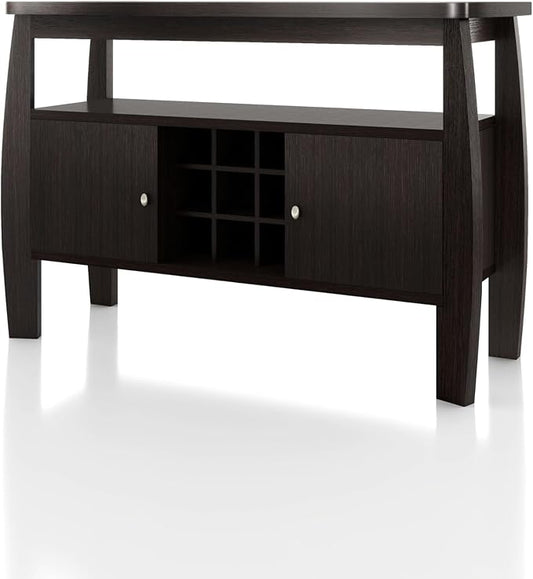 Furniture of America Clyton Modern Kitchen Buffet Storage Cabinet with Doors and Shelves, Wood Sideboard Table, Coffee Bars & 9 Grid Wine Rack, for Dining, Living Room, Dark Espresso