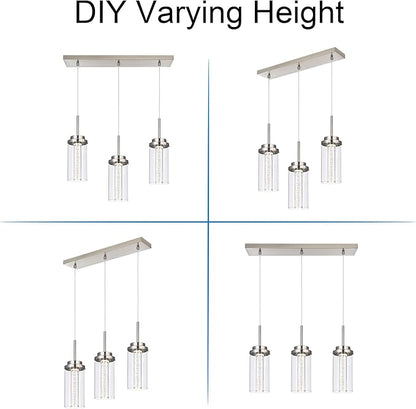 MELUCEE Modern LED Linear Pendant Light Brushed Nickel, 23IN Ceiling Chandelier Light Fixture Hanging with Clear Glass, 3000K-6000K Adjustable Color Temperature Island Light for Dining Room Kitchen