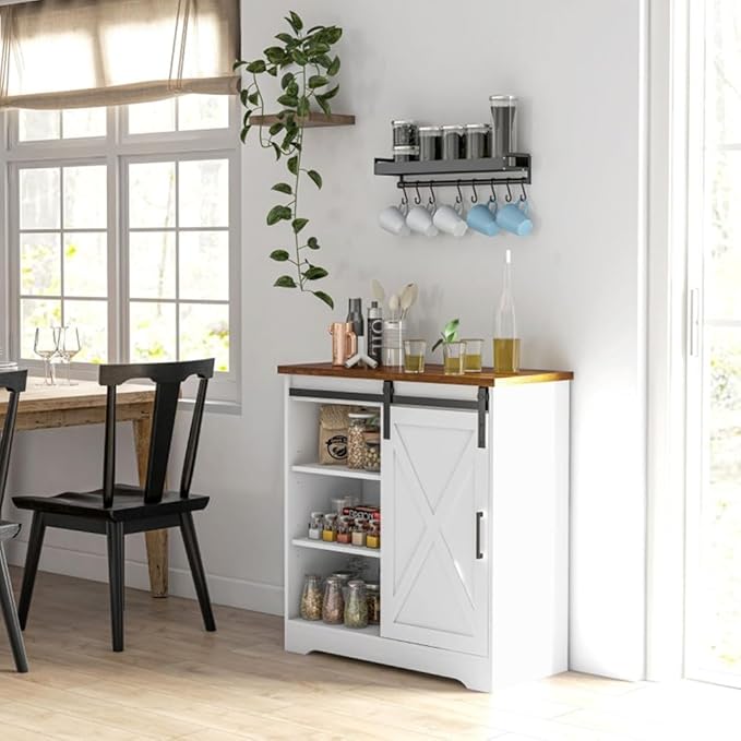 Farmhouse Kitchen Sideboard Buffet Cabinet, 33'' Kitchen Storage Island with Drawer and Adjustable Shelf, Cupboard Liquor Pantry for Kitchen, Dining Living Room