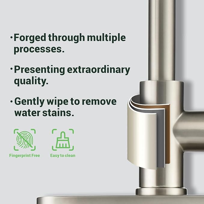 Kitchen Faucets, Kitchen Sink Faucet with Booster Sprayer, Sink Faucet, Pull Down Faucets, Brushed Nickel PB1057
