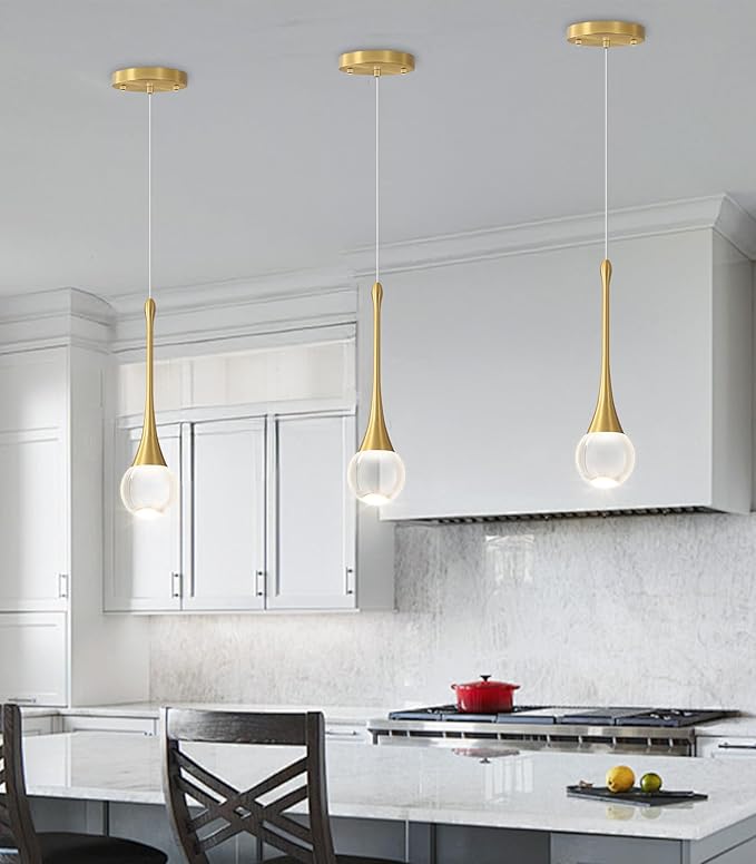 Modern Kitchen Island Pendant Lights Dimmable LED Crystal Chandelier Hanging Pendant Chandelier Gold 3 Pack