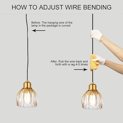 TALOYA Pendant Light 3 Pack with Amber Tulip Glass Lmapshade, Brass Vintage Pendant Light Adjustable Hanging Light for Kitchen Island Bedroom Dining Room Hallway& Bar