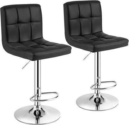 COSTWAY Adjustable Bar Stools Set of 2, Modern Swivel PU Leather Bar Chair with Backrest, Soft Cushioned Seat, Footrest, Sturdy Metal Frame, Comfortable Barstools for Kitchen Island, Pub, Black