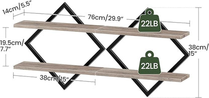 CHOEZON Floating Shelves for Wall, Set of 2 Wall Mounted Shelves, 2-Tier Hanging Shelves, for Living Room, Bedroom, Kitchen, Office, Study, Greige TBJ01P2BG
