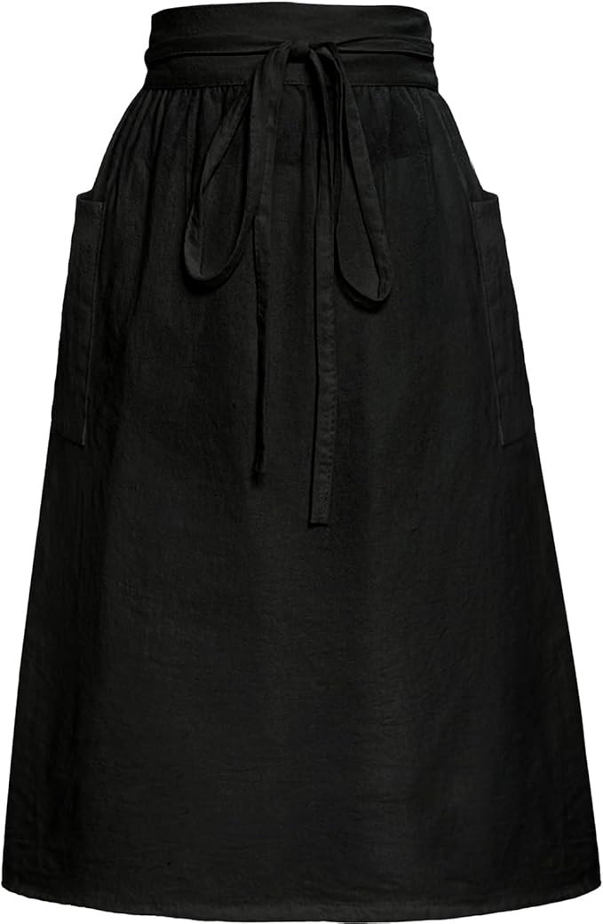 Cityelf Cotton Linen Half Apron for Women Vintage Waist Apron Ruffle Plain Bright Color for Cooking Painting Artwork