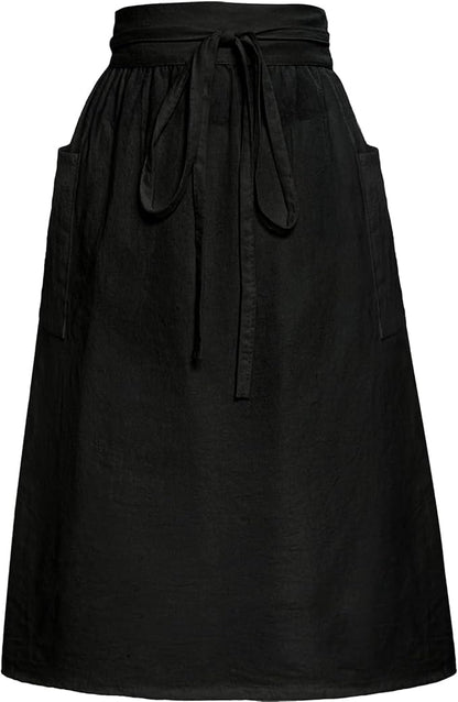 Cityelf Cotton Linen Half Apron for Women Vintage Waist Apron Ruffle Plain Bright Color for Cooking Painting Artwork