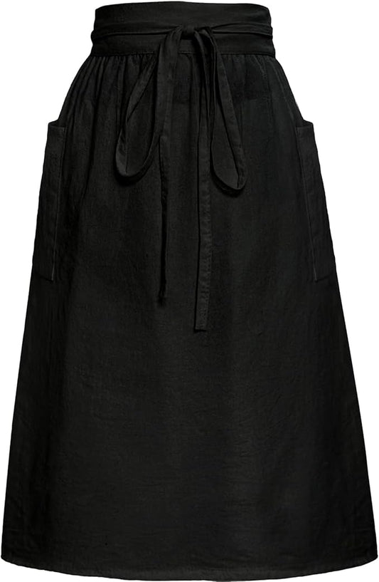 Cityelf Cotton Linen Half Apron for Women Vintage Waist Apron Ruffle Plain Bright Color for Cooking Painting Artwork