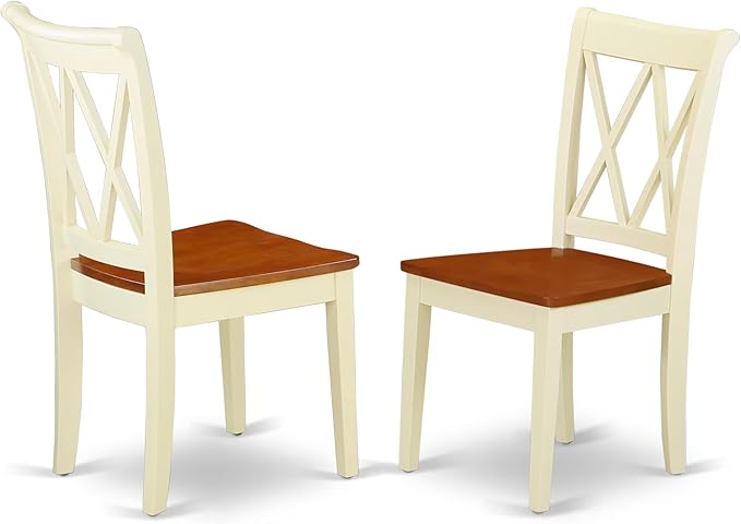 East West Furniture CLC-BMK-W Clarksville Dining Room Chairs - Double Cross Back Wood Seat Chairs, Set of 2, Buttermilk & Cherry