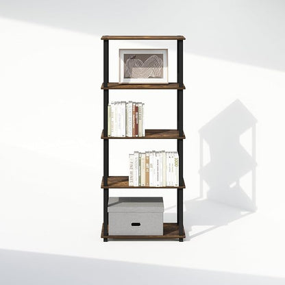 Furinno Turn-S-Tube Storage Shelves Set of 2, 3-Tier Book Shelf, Corner Shelf, Toolless Open Shelves, Square Tubes, for Organization and Storage, Living Room, Garage, Home Office, Amber Pine