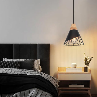 Black Pendant Light, 2 Packs 9.4inch Modern Pendant Lights, Farmhouse Pendant Light, Kitchen Pendant Lighting, Black Pendant Lights Kitchen Island for Living Room, Bar, Bedroom, Office
