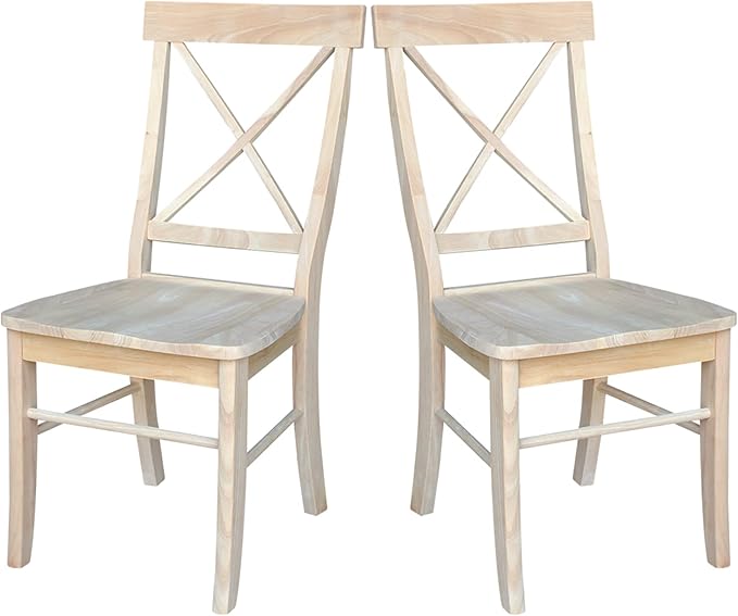 International Concepts X-Back Dining Chairs, Solid Parawood, Unfinished (Set of 2)