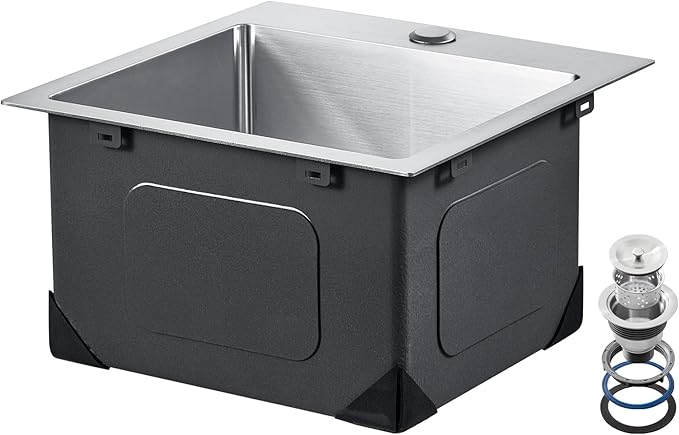 VEVOR 33" Kitchen Workstation, 304 Stainless Steel Top Mount, Built-in Single Bowl Farmhouse with Accessories, Home Dishwasher Sink, for RV, Prep Kitchen and Bar (Black) (Silver, 15IN)