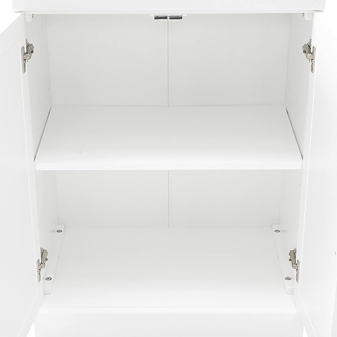 Crosley Furniture Stanton Glass Door Pantry Storage Cabinet with Shelves, Kitchen, Dining, or Laundry Room, White