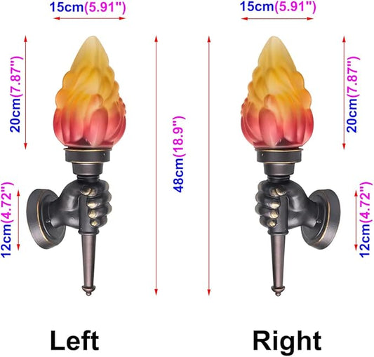 Retro Outdoor Waterproof Wall Light Fixture Holding Torch Wall Lamp Left+Right Torchbearer Hand Light Glass Lampshade E27 LED Bulb 7W Industrial Style,Bronze Finish,3000K(2Pcs)