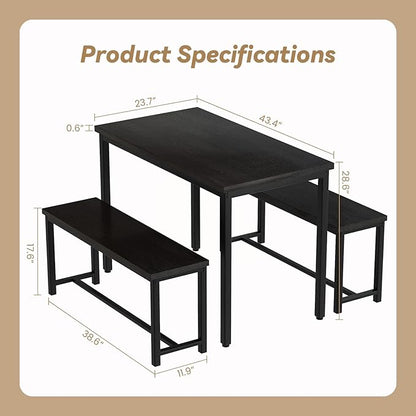 Recaceik Dining Table Set for 4 Kitchen Dining Room Set with 2 Dinner Benches, Farmhouse Breakfast Table for Apartment Small Space, Easy Assembly