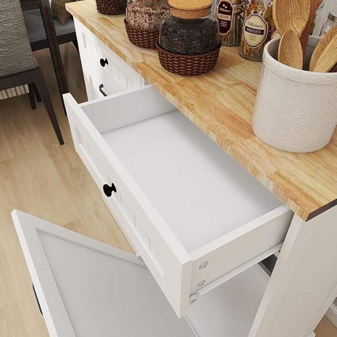 Ball & Cast Double Tilt Out Trash Cabinet, Multifunctional White Hidden Garbage Can Cabinet, Wooden Trash Can for Kitchen, Bathroom and Living Room