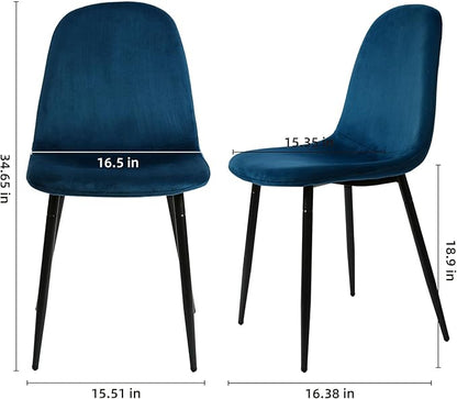 CangLong Set of 2 Blue Velvet Dining Chairs with Metal Legs for Living Room, Bedroom, Restaurant
