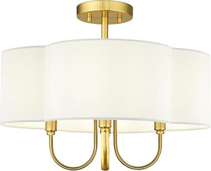 Gold Semi Flush Mount Ceiling Light, 18" 4-Light Light Fixtures Ceiling Mount with Fabric Shade in Quatrefoil for Kitchen Nursery Entryway Hallway Bedroom, SM179-BG-L