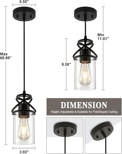 Pendant Kitchen Island Light, Modern Pendant Lighting with Glass Shade, E26 Socket and Adjustable Cable, Suitable for Living Rooms, Bedrooms, Hallways