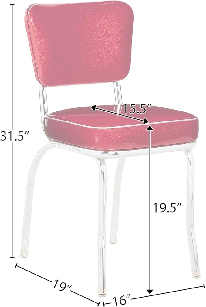 HomeStock Diner Chair - Vinyl Seat, Chrome Frame - Fully Assembled Bistro Kitchen Chair Zodiac Burgundy