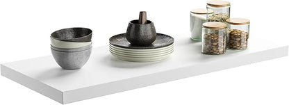 Wall Shelf Set of 1, White Floating Shelves 36 in W x 10 in D x 1 in H, Wooden Floating Wall Shelf with Invisible Brackets for Living Room/Bedroom/Bathroom/Kitchen Storage and Decor